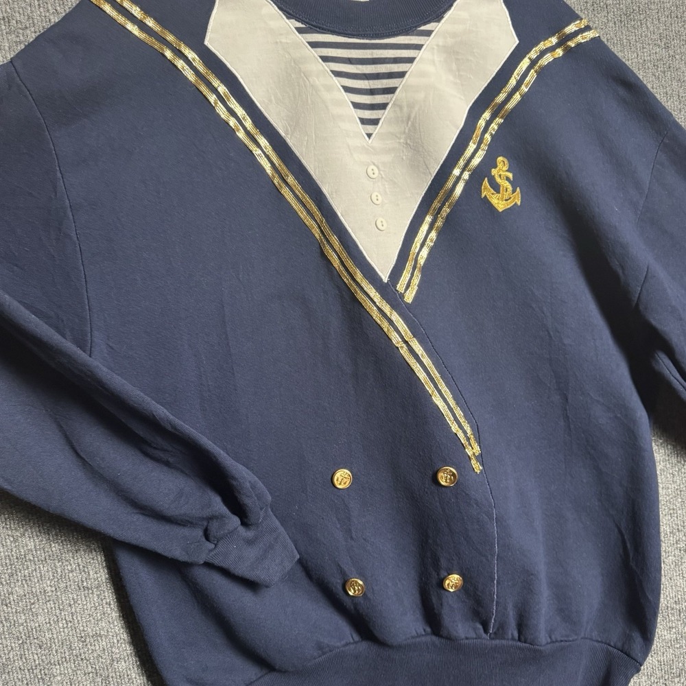 Vtg 1980s HALLOWEEN COSTUME XL Navy Blue Sailor Nautical Sweatshirt Crewneck - Picture 2 of 16